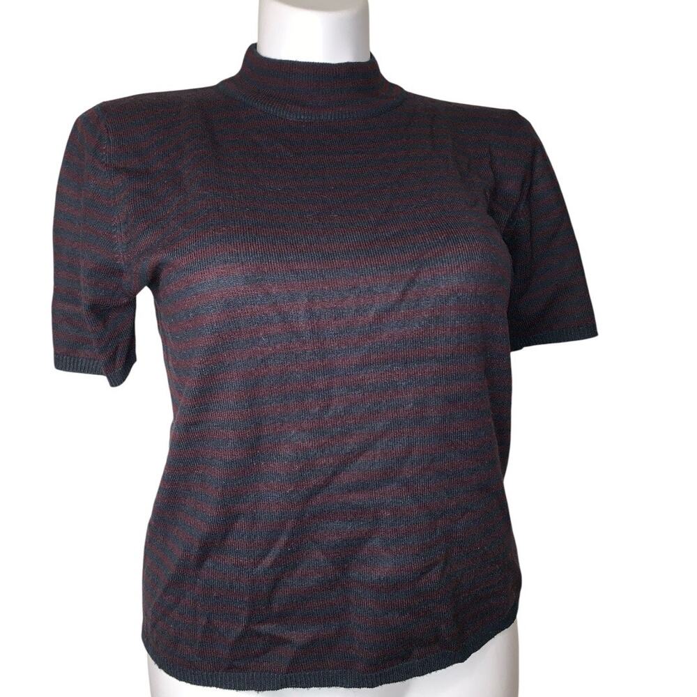 Sag Harbor Vintage Short Sleeve Dark Academia Stripe Print Preppy Top Size L